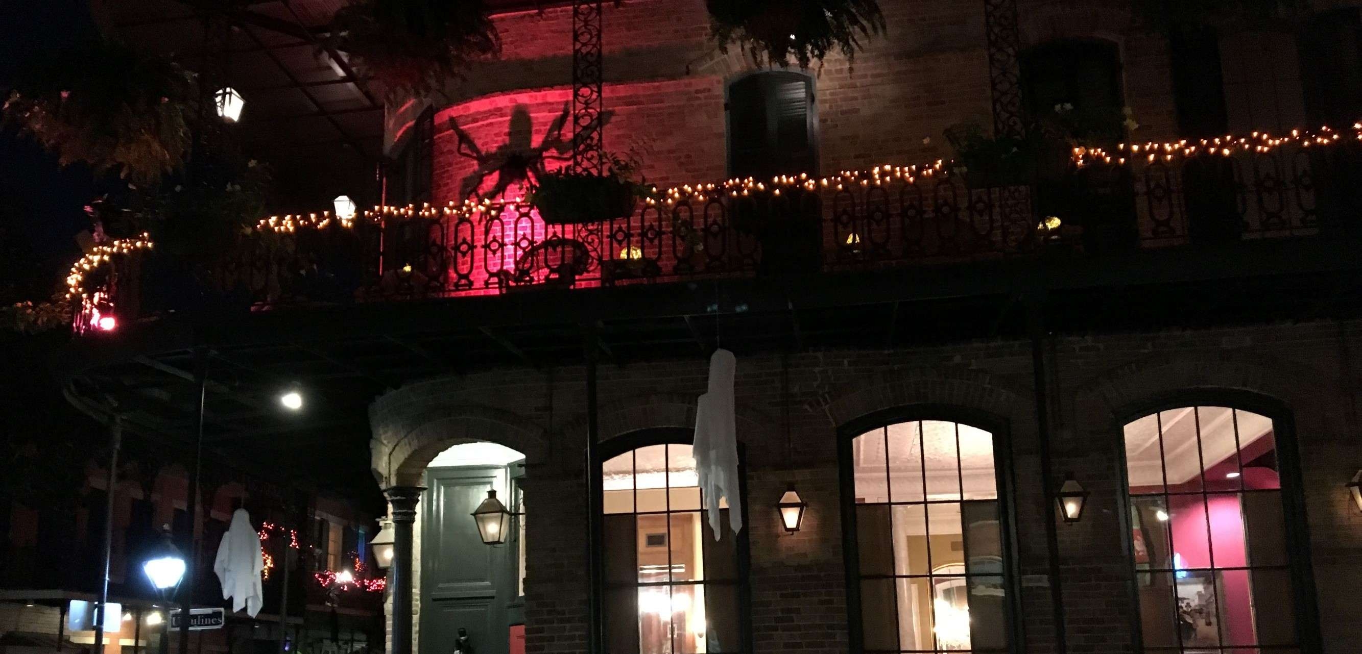 Building in the French Quarter decorated for Halloween