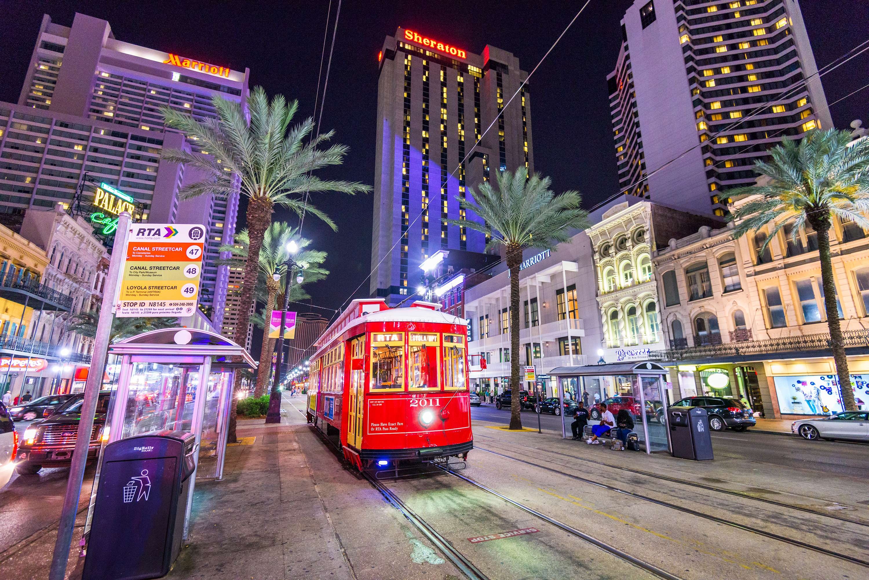 Canal Street New Orleans streetcar line stopping to pick up passengers