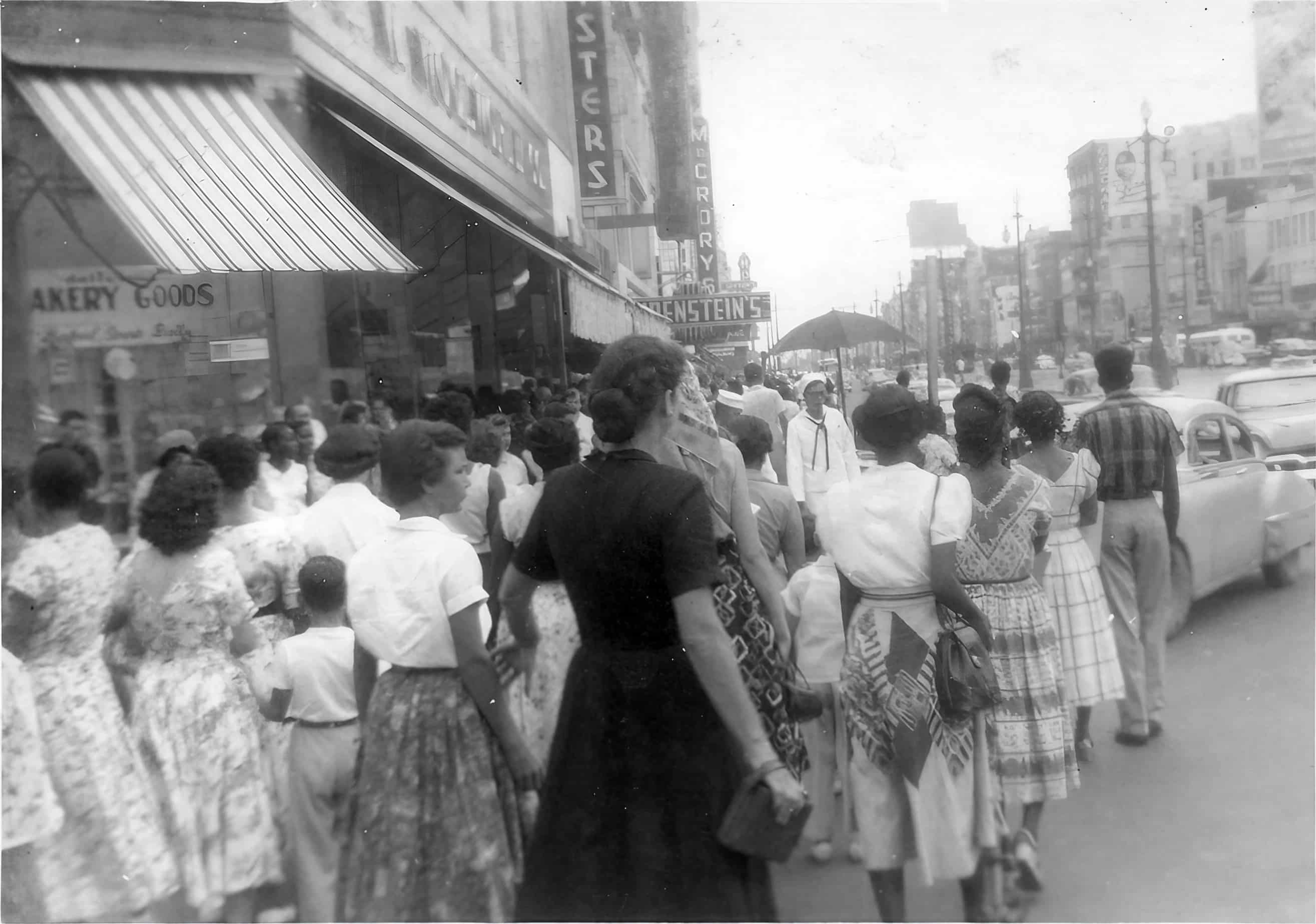 Black and White photo of women walking in New Orleans, 1950s