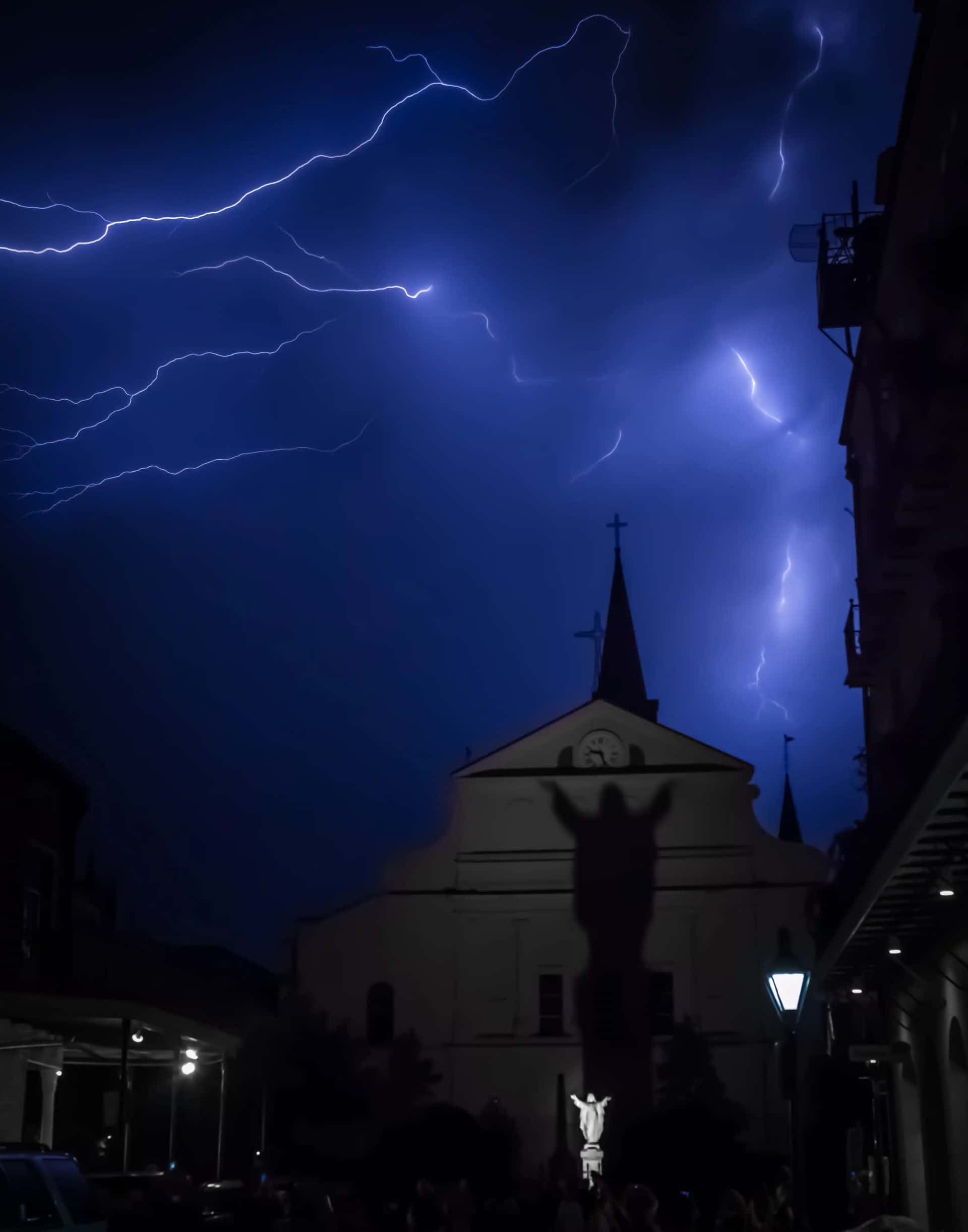 Spooky sky above a statue in New Orleans
