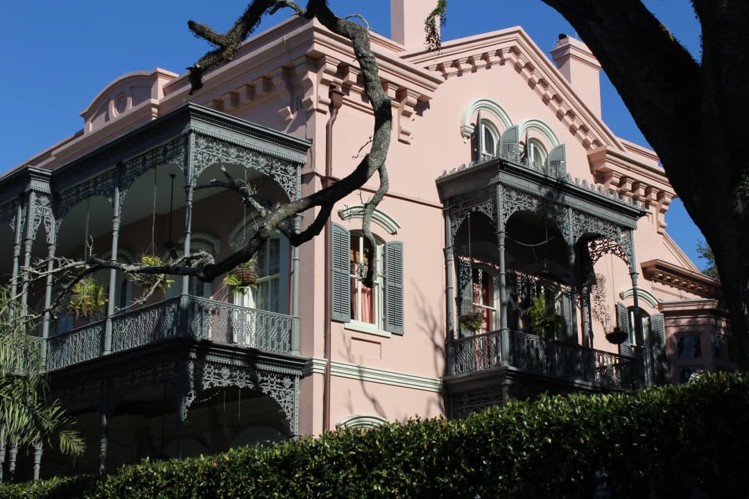 Pink mansion visible on our Garden District tour in New Orleans