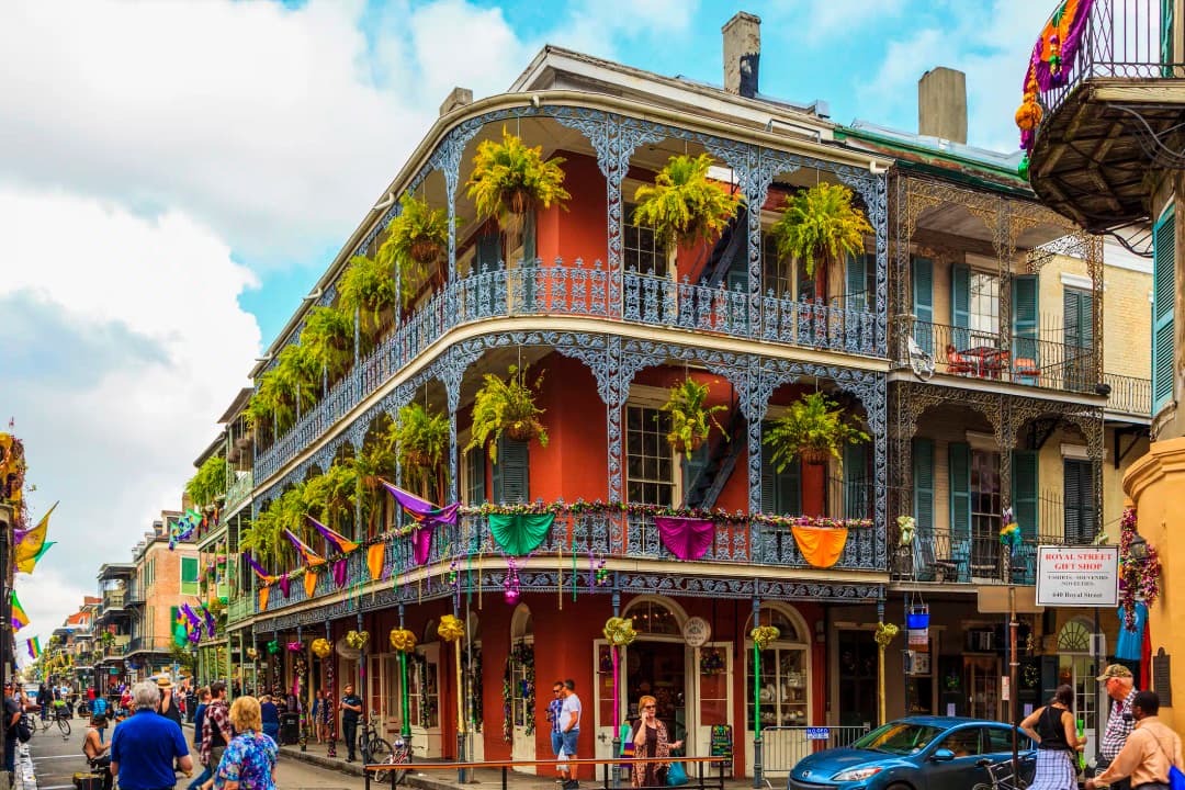 Mardi Gras decorations on Royal Street in the French Quarter