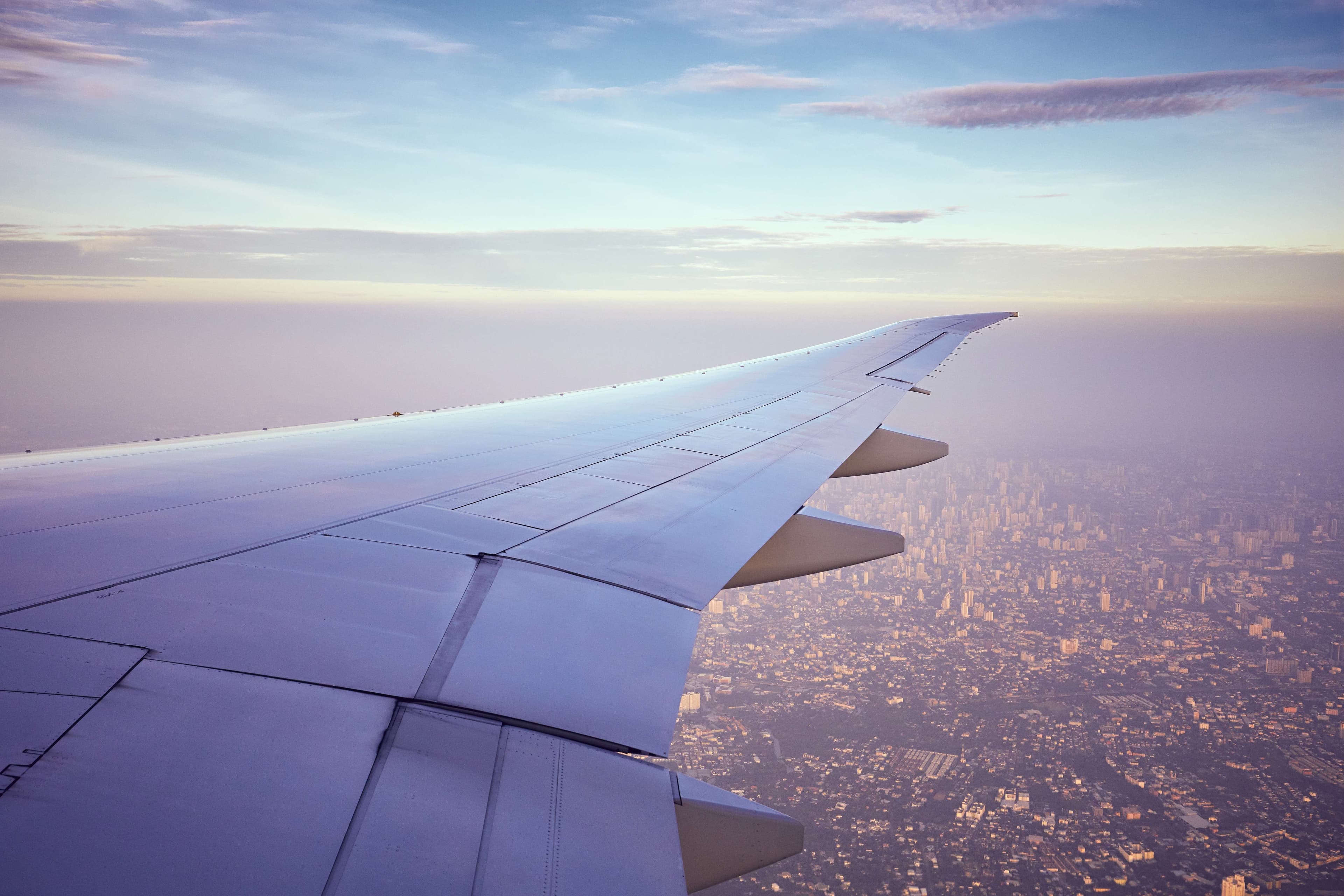 Airplane soaring through the sky