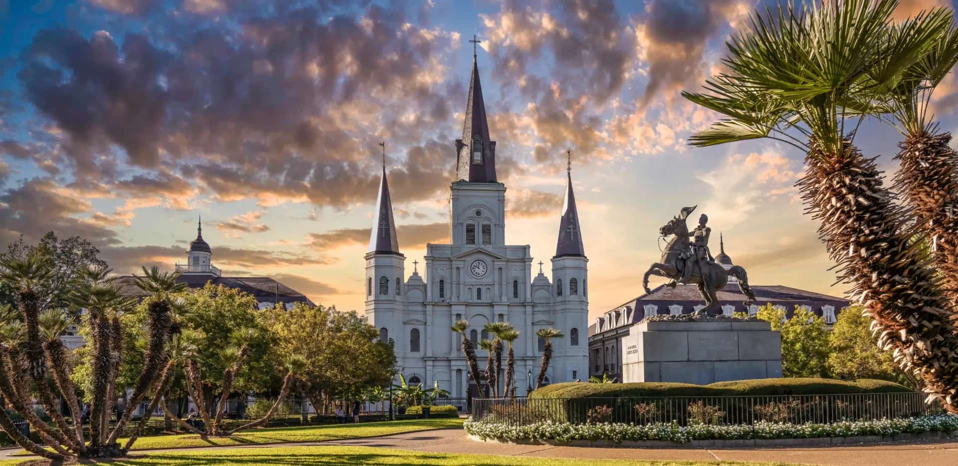Jackson Square and the Andrew Jackson statue in New Orleans